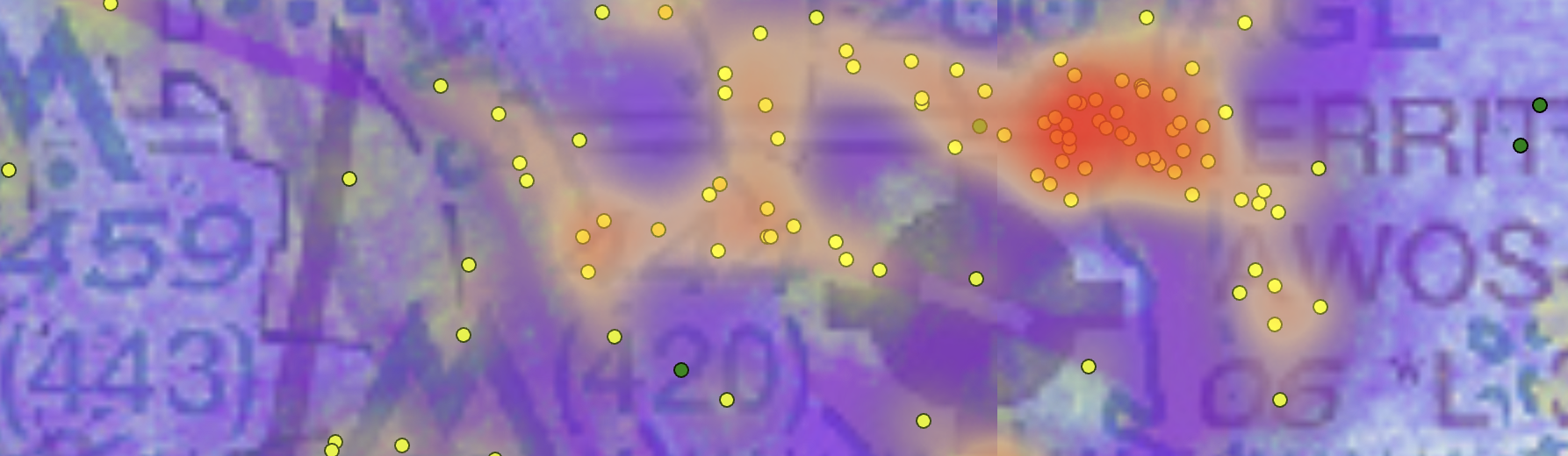 Heatmap showing airborne near-collision hotspots at untowered airports across the US